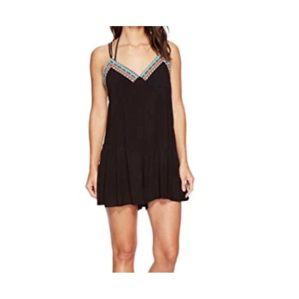 NWT Nanette Lepore Tribal Beat Romper Black Swim Coverup Size S